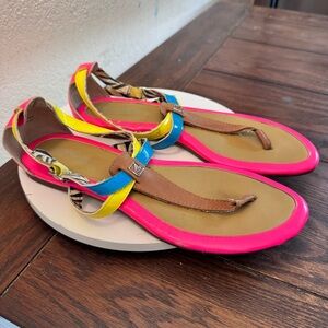 Sperry Topsider Women's Size 9 Thong Sandals Neon Pink Blue Yellow